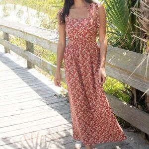 NWT Natural Life Courtney Foliage Red Orange Maxi Dress L